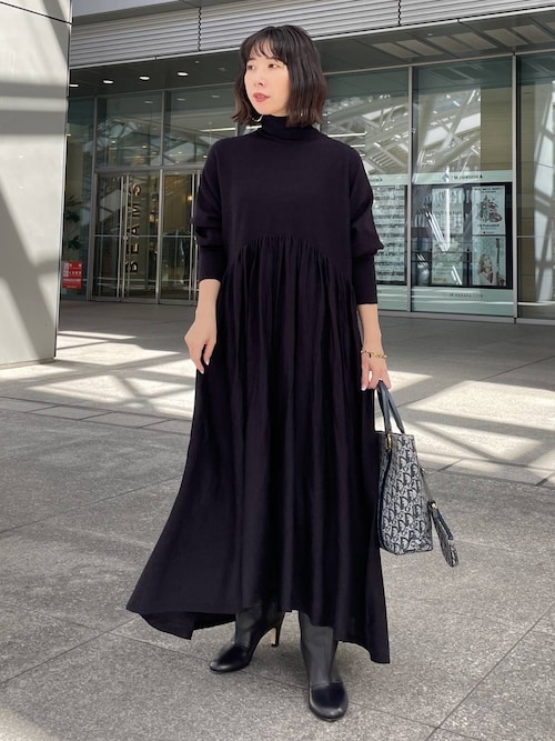 カレンソロジー ウールハイネックギャザーワンピース 洗える フリーサイズ Curensology ワンピース Curensology(カレンソロジー)/ウール