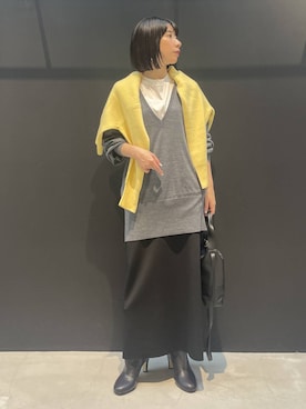 「Curensology（カレンソロジー）のCurensology(カレンソロジー)/ファインウールVネックプルオーバー（ニット/セーター）」を使った、cl___naoさん（レディース・149cm）の秋コーディネート