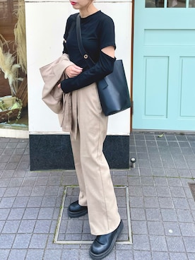 「SUGAR BISKET（シュガービスケット）のアイテム（ブーツ）」を使った、miharuさん（レディース・155cm）の春コーディネート