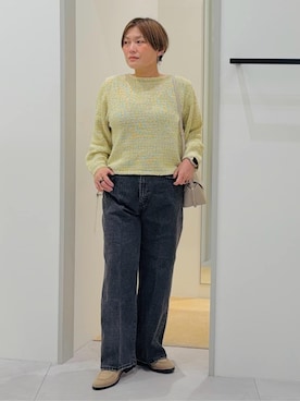 「THE SHOP TK （ザ ショップ ティーケー ）のMIXカラーで軽やかに テープヤーンニット（ニット/セーター、イエロー系）」を使った、タナさん（レディース・155cm）の冬コーディネート