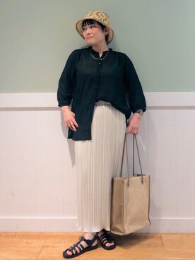「DRESKIP（ドレスキップ）のアイテム（ハット）」を使った、タナさん（レディース・155cm）の夏コーディネート