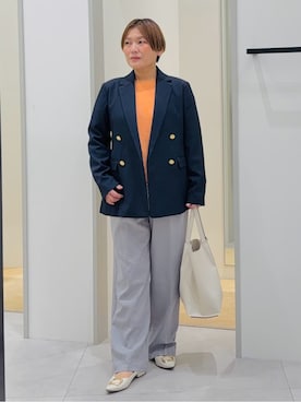 「THE SHOP TK （ザ ショップ ティーケー ）の【通勤・セレモニー】CAVIAN 金ボタンダブルブレストジャケット（テーラードジャケット、ブルー系）」を使った、タナさん（レディース・155cm）の冬コーディネート