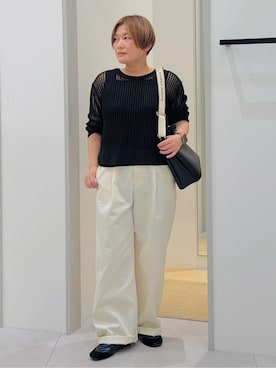 「THE SHOP TK （ザ ショップ ティーケー ）のメッシュニットプルオーバー（ニット/セーター、ブラック系）」を使った、タナさん（レディース・155cm）の春コーディネート