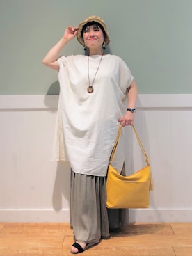 「DRESKIP（ドレスキップ）のアイテム（ハット）」を使った、タナさん（レディース・155cm）の夏コーディネート