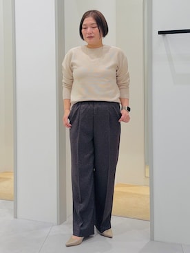 「THE SHOP TK （ザ ショップ ティーケー ）の【毛玉防止/蓄熱/洗える】美映えガーターニット（ニット/セーター、ベージュ系）」を使った、タナさん（レディース・155cm）の秋コーディネート