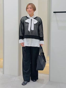 「THE SHOP TK （ザ ショップ ティーケー ）のオブリックトゥパンプス（パンプス、ブラック系）」を使った、タナさん（レディース・155cm）の春コーディネート