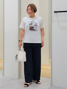「THE SHOP TK （ザ ショップ ティーケー ）の【ひんやり/吸水速乾】プリントアソートTシャツ（Tシャツ/カットソー、ホワイト系）」を使った、タナさん（レディース・155cm）の夏コーディネート