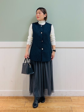 「スカートコーデ」｜タナさん（レディース・155cm）の冬コーディネート