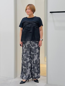 「THE SHOP TK （ザ ショップ ティーケー ）の【ひんやり／吸水速乾／UV】ビスチェ風 切り替えTシャツ（Tシャツ/カットソー、ブラック系）」を使った、タナさん（レディース・155cm）の春コーディネート