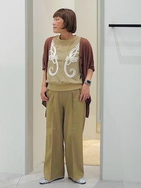「アイテム（カーディガン/ボレロ、ブラウン系）」を使った、タナさん（レディース・155cm）の夏コーディネート