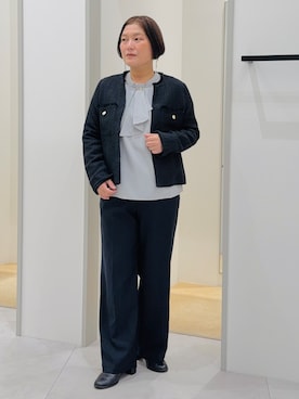 「THE SHOP TK （ザ ショップ ティーケー ）の【通勤・セレモニー】ツイードノーカラージャケット（ノーカラージャケット、ブルー系）」を使った、タナさん（レディース・155cm）の秋コーディネート