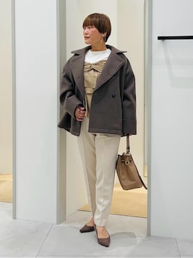 「アイテム（ピーコート、ブラウン系）」を使った、タナさん（レディース・155cm）の秋コーディネート