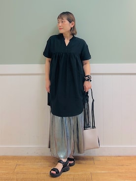 「DRESKIP（ドレスキップ）のアイテム（チュニック）」を使った、タナさん（骨格ウェーブ・レディース・155cm）の夏コーディネート