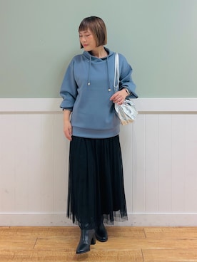 「DRESKIP（ドレスキップ）のアイテム（スウェット）」を使った、タナさん（レディース・155cm）の秋コーディネート