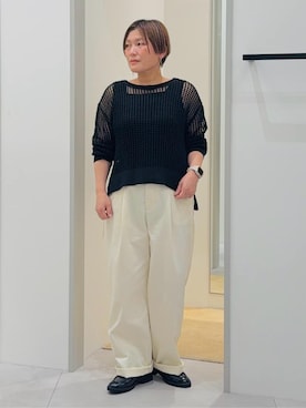 「THE SHOP TK （ザ ショップ ティーケー ）のメッシュニットプルオーバー（ニット/セーター、ブラック系）」を使った、タナさん（レディース・155cm）の春コーディネート