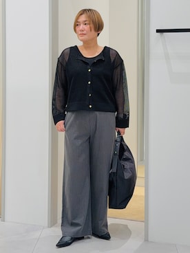 「THE SHOP TK （ザ ショップ ティーケー ）のトライアングルナイロンバッグ（トートバッグ、ブラック系）」を使った、タナさん（レディース・155cm）の春コーディネート