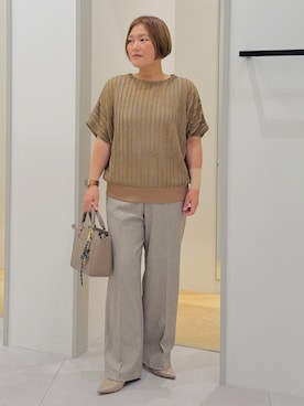「THE SHOP TK （ザ ショップ ティーケー ）の見た目涼やか メッシュジャカードトップス（Tシャツ/カットソー、ベージュ系）」を使った、タナさん（レディース・155cm）の夏コーディネート