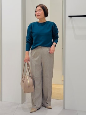 「THE SHOP TK （ザ ショップ ティーケー ）の【毛玉防止/蓄熱/洗える】美映えガーターニット（ニット/セーター、グリーン系）」を使った、タナさん（レディース・155cm）の秋コーディネート
