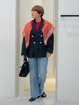 「アイテム（ストール/ショール）」を使った、タナさん（レディース・155cm）の秋コーディネート