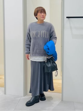 「アイテム（マフラー、ブルー系）」を使った、タナさん（レディース・155cm）の秋コーディネート