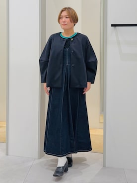 「THE SHOP TK （ザ ショップ ティーケー ）のデニムジャンスカ（ワンピース、ブルー系）」を使った、タナさん（レディース・155cm）の春コーディネート