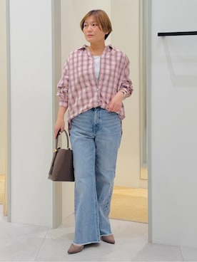 「THE SHOP TK （ザ ショップ ティーケー ）の【後ろ姿もサマになる】バックシャーリングシャツ（シャツ/ブラウス、ピンク系）」を使った、タナさん（レディース・155cm）の春コーディネート
