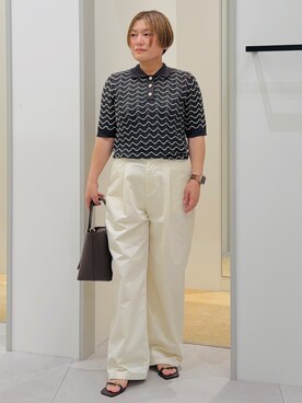 「THE SHOP TK （ザ ショップ ティーケー ）の【POLO BCS 別注】チノパンツ（その他パンツ、ホワイト系）」を使った、タナさん（レディース・155cm）の春コーディネート