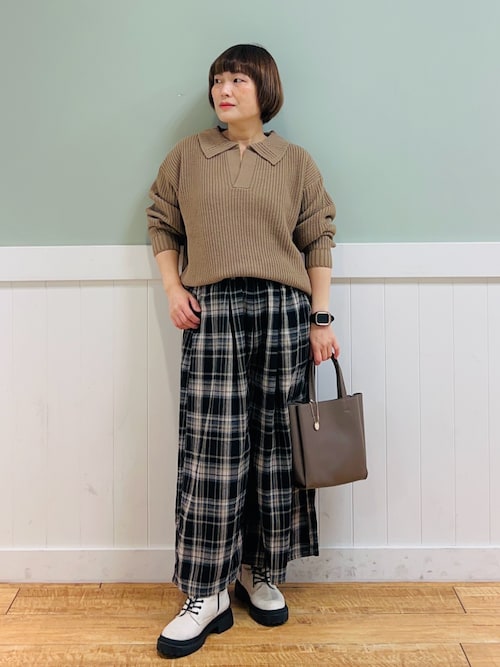 セール】大人が着たい 微起毛 チェック柄ガウチョパンツ（その他パンツ