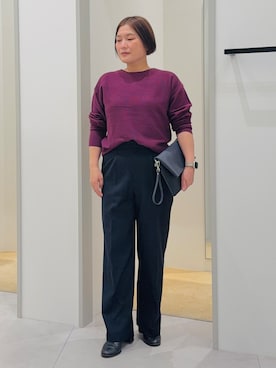 「THE SHOP TK （ザ ショップ ティーケー ）の【毛玉防止/蓄熱/洗える】美映えガーターニット（ニット/セーター、レッド系）」を使った、タナさん（レディース・155cm）の秋コーディネート