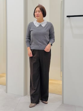 「THE SHOP TK （ザ ショップ ティーケー ）の【襟取り外し可能】もにゅ 襟レース付きニット（ニット/セーター、グレー系）」を使った、タナさん（レディース・155cm）の秋コーディネート