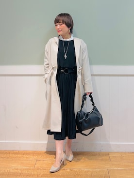 「DRESKIP（ドレスキップ）のアイテム（ノーカラーコート）」を使った、タナさん（レディース・155cm）の冬コーディネート