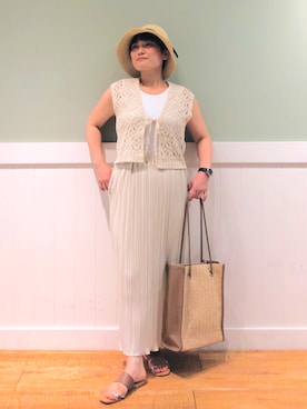 「DRESKIP（ドレスキップ）のアイテム（ハット）」を使った、タナさん（レディース・155cm）の夏コーディネート