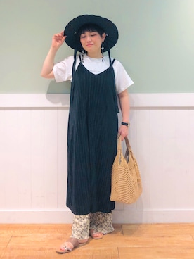 「DRESKIP（ドレスキップ）のアイテム（ハット）」を使った、タナさん（レディース・155cm）の夏コーディネート