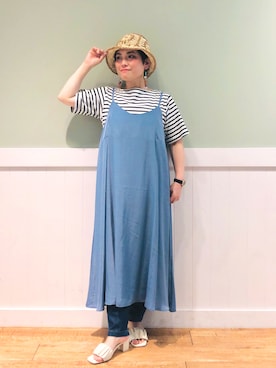 「DRESKIP（ドレスキップ）のアイテム（ハット）」を使った、タナさん（レディース・155cm）の夏コーディネート