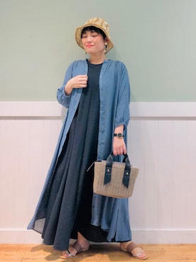 「DRESKIP（ドレスキップ）のアイテム（ハット）」を使った、タナさん（レディース・155cm）の夏コーディネート