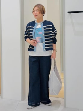 「THE SHOP TK （ザ ショップ ティーケー ）の【美脚/オ―ルシーズン】デニムマリンパンツ/洗濯機OK（デニムパンツ、ブルー系）」を使った、タナさん（レディース・155cm）の春コーディネート