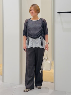 「THE SHOP TK （ザ ショップ ティーケー ）の巾着ショルダーバッグ（ショルダーバッグ、ホワイト系）」を使った、タナさん（レディース・155cm）の春コーディネート