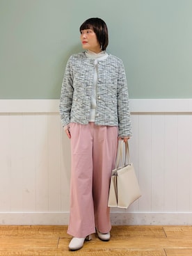 「DRESKIP（ドレスキップ）のアイテム（ノーカラージャケット）」を使った、タナさん（レディース・155cm）の冬コーディネート