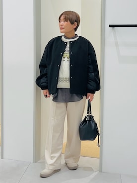 「アイテム（ノーカラージャケット）」を使った、タナさん（レディース・155cm）の冬コーディネート