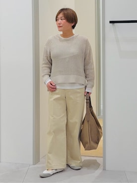 「THE SHOP TK （ザ ショップ ティーケー ）のメッシュニットプルオーバー（ニット/セーター、ベージュ系）」を使った、タナさん（レディース・155cm）の冬コーディネート