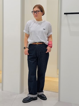 「THE SHOP TK （ザ ショップ ティーケー ）のワンポイント刺繍 半袖Tシャツ 洗濯機OK（Tシャツ/カットソー、ホワイト系）」を使った、タナさん（レディース・155cm）の夏コーディネート