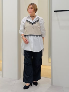 「THE SHOP TK （ザ ショップ ティーケー ）のローヒールベーシックパンプス（パンプス、ブラック系）」を使った、タナさん（レディース・155cm）の春コーディネート