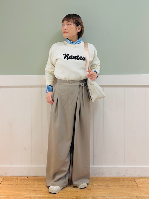 セール】サイドリボンがアクセント ラップ風ワイドパンツ