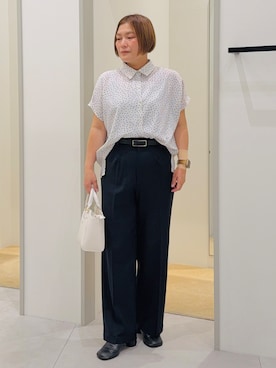 「THE SHOP TK （ザ ショップ ティーケー ）の大人のためのドット柄 襟付きブラウス（シャツ/ブラウス、ベージュ系）」を使った、タナさん（レディース・155cm）の夏コーディネート