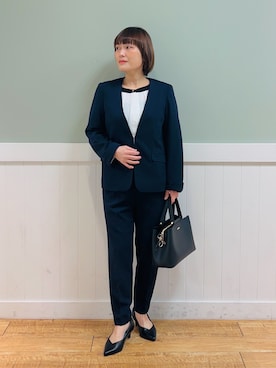 「SHOO・LA・RUE（シューラルー）のアイテム（ノーカラージャケット）」を使った、タナさん（レディース・155cm）の冬コーディネート