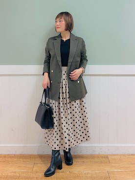 「DRESKIP（ドレスキップ）のアイテム（テーラードジャケット）」を使った、タナさん（レディース・155cm）の秋コーディネート