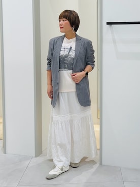 「アイテム（セットアップ、グレー系）」を使った、タナさん（レディース・155cm）の夏コーディネート
