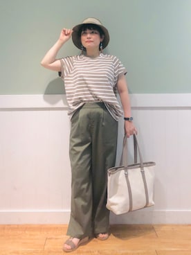「DRESKIP（ドレスキップ）のアイテム（ハット）」を使った、タナさん（レディース・155cm）の夏コーディネート