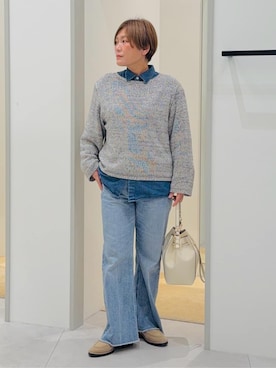 「THE SHOP TK （ザ ショップ ティーケー ）のMIXカラーで軽やかに テープヤーンニット（ニット/セーター、ブルー系）」を使った、タナさん（レディース・155cm）の冬コーディネート