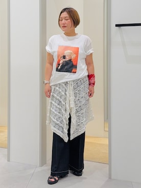 「THE SHOP TK （ザ ショップ ティーケー ）の別注マリリン・モンロー / グラフィック半袖Tシャツ（Tシャツ/カットソー、ホワイト系）」を使った、タナさん（レディース・155cm）の夏コーディネート